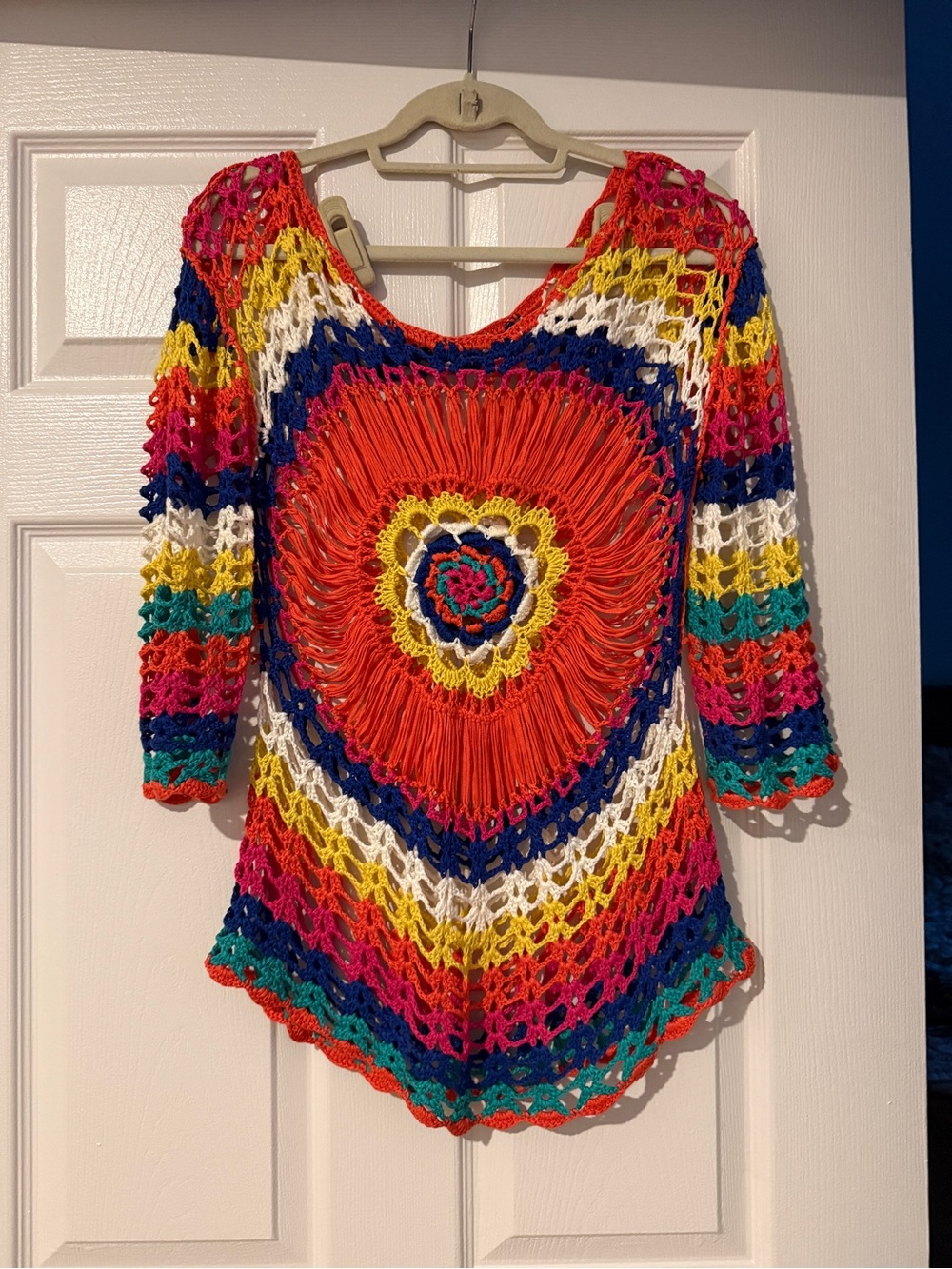 Hand-Crocheted Multicolor Boho Scoop Neck Top